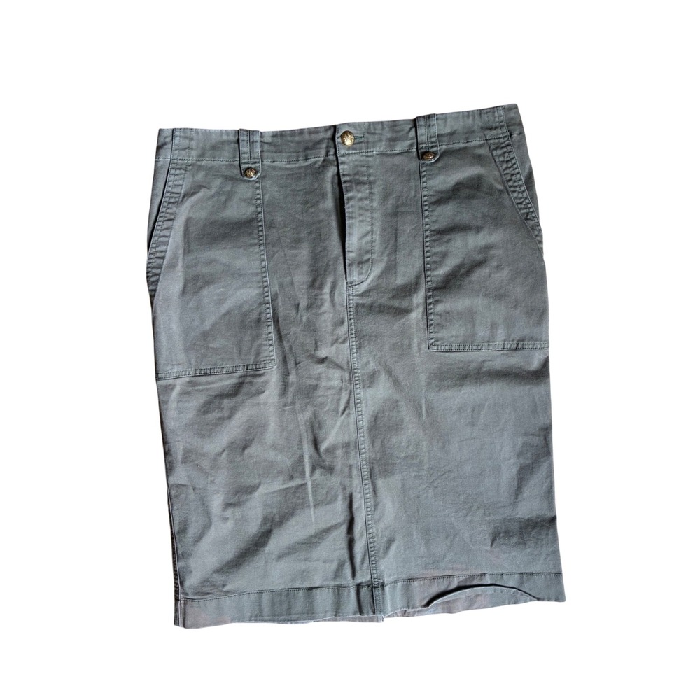Lauren Ralph Lauren Olive Utility Military Distressed Cotton Pencil Skirt 16